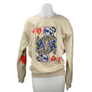 Billionaire Girls Club Queen of Hearts Beige Graphic Sweatshirt Sweater Top S